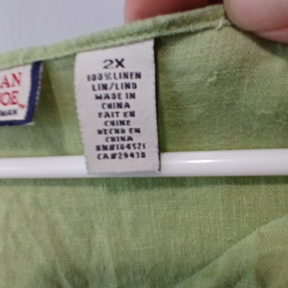 Caribbean Joe 100% Linen Green Embroidered 3/4 Sleeve Tunic Women's Size 2X - Picture 4 of 7